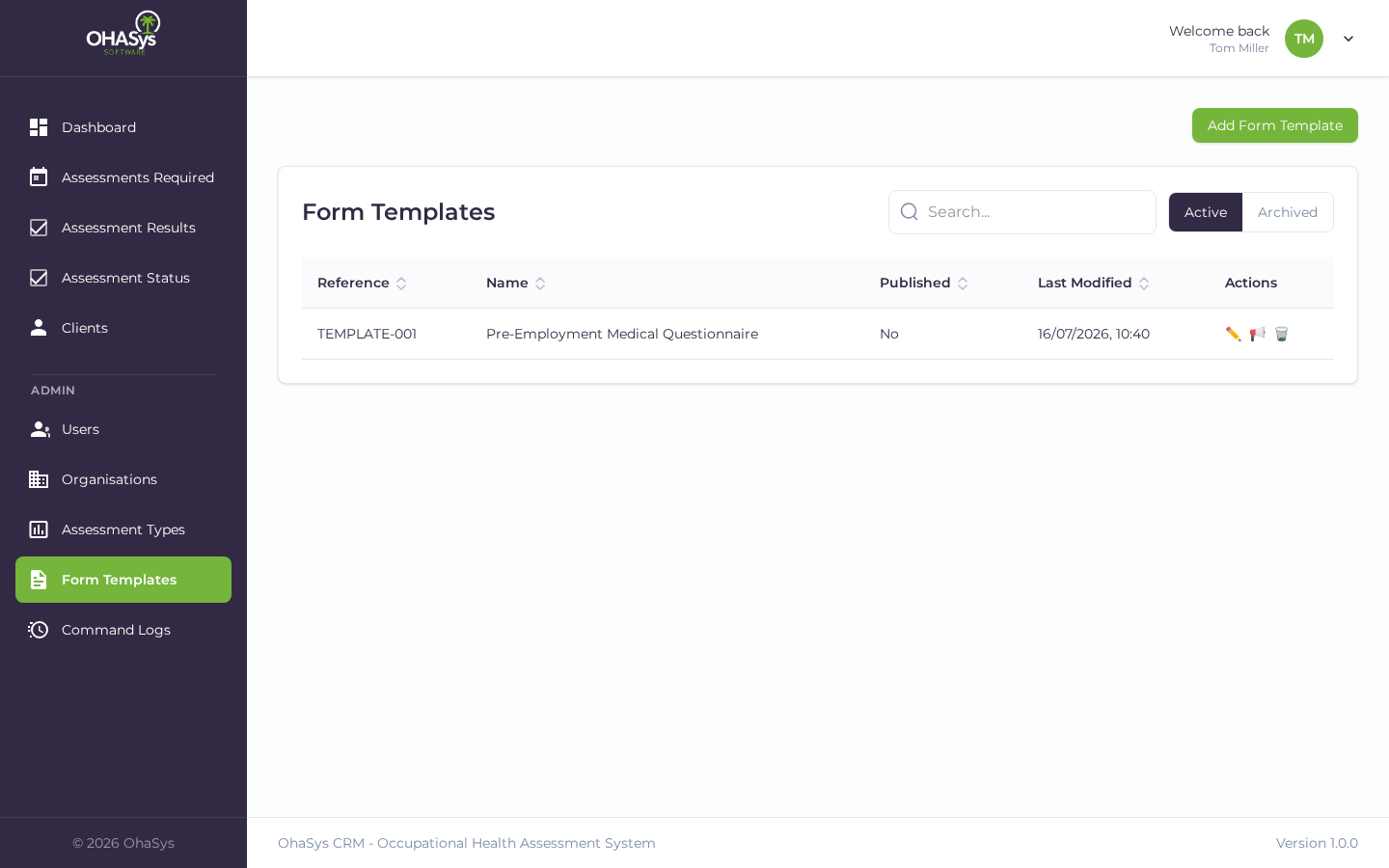The OHASys form template builder for Occupational Health questionnaires